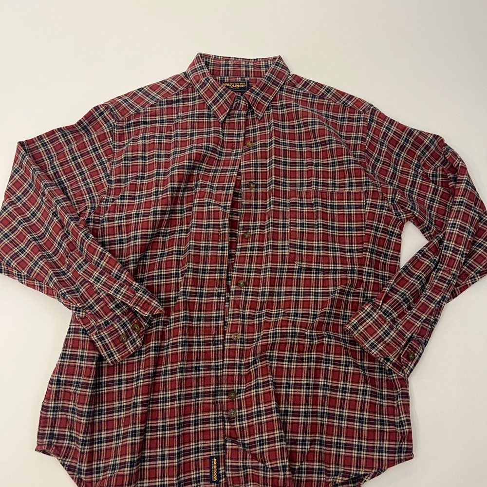 Woolrich Men's Red and Blue Plaid Button Down Shirt